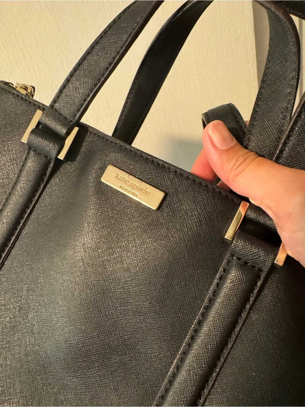kate spade Black Leather Top-Handle Satchel with Gold Hardware